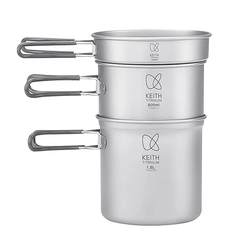KEITH 2-3 people pure titanium pot set outdoor titanium pot lunch box titanium tableware camping and cooking utensils