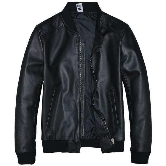 Men's leather baseball head layer cotton leather clothes male slim short youth simple leisure sports leisure leather jacket Yuan Yuan