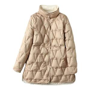 Off-season clearance winter thin down jacket for women's mid-length hooded white duck down loose warm women's thin jacket
