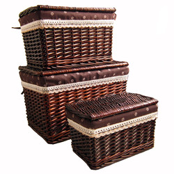 Pastoral wicker basket debris storage box with lid