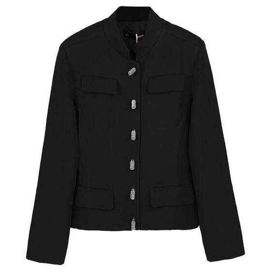 HAVVA heavy-duty buttoned stand-up collar short jacket with waist, crisp and stylish women's suit 2026 spring W39850