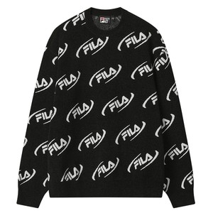 
FILA official couple knitted sweater for men in winter new loose snowflake velvet sweater warm long-sleeved top for women