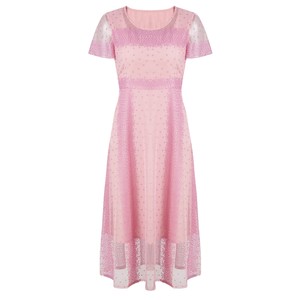 
Martinu Spring and Summer New Women's Sweet Pink Floral Embroidery Dress Round Neck Short Sleeve High Waist Long Style