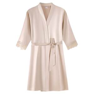 Langsha Bingshi Robe Female Summer Seven Sleeve Sleeve Sleeples Sexy Senior Cooling Silk Lace Morning Robe Bathrough Pajamas
