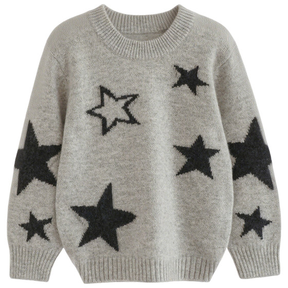 Hongye Yuntai 100% pure cashmere children's sweater for men and women, medium and large children's stars thickened sweater for winter base