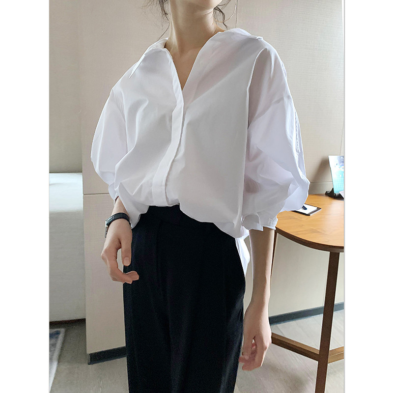 夏季新款韩版宽松高级质感纯色长袖衬衫女百搭气质小众潮流衬衣服