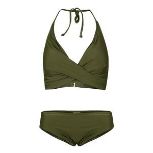 Bikini swimsuit women's split solid color big breasts gathered hang neck bikini three-point model art test swimsuit