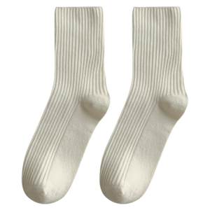 
White stacked socks for women's mid-tube 2025 new hot model with small leather shoes pure cotton autumn ears confinement socks