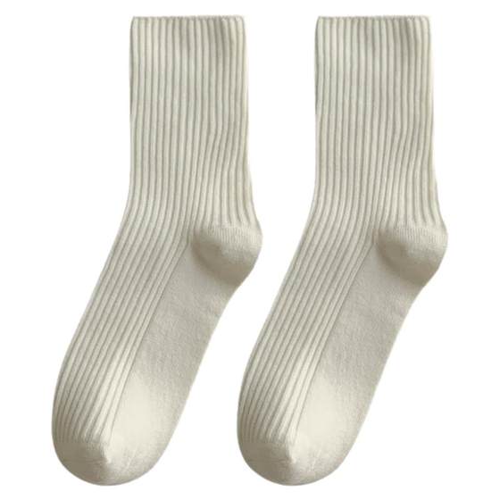 
White stacked socks for women's mid-tube 2025 new hot model with small leather shoes pure cotton autumn ears confinement socks