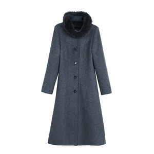 
pusumede velvet winter style 100% wool double-sided wool coat for women detachable fur collar mid-length warm coat
