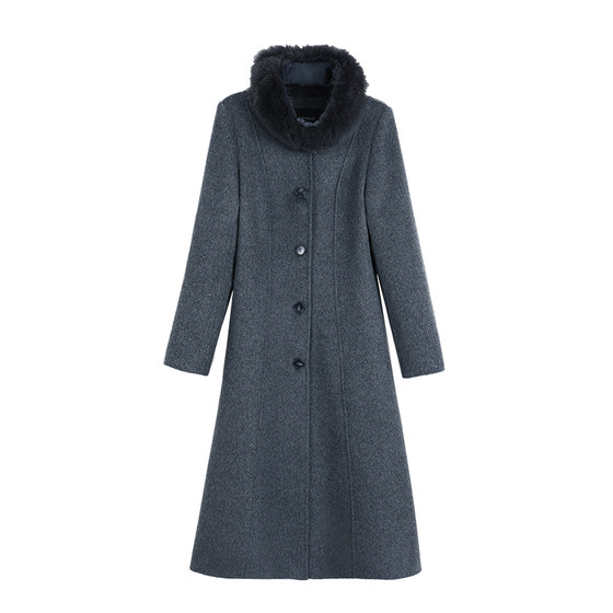 
pusumede velvet winter style 100% wool double-sided wool coat for women detachable fur collar mid-length warm coat