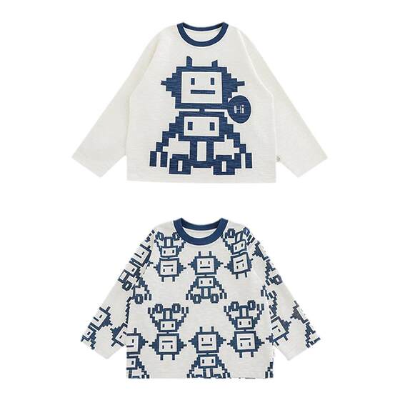 
Youyou Boys Spring and Autumn New Long Sleeve Round Neck Robot T-Shirt 2026 New Trendy Brand Children's Clothing Fashionable Street Trend