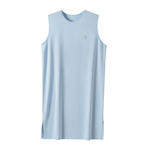 
Ice silk men's nightgown for naked sleeping artifact thin all-in-one shirt summer long loose one-piece robe vest pajamas