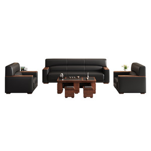 
Office sofa business new Chinese style three-seat reception lounge area office leather sofa coffee table combination