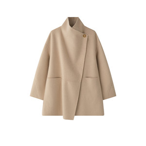 
TEASEL Alashan velvet chapter ROW wind mid-length baby camel velvet asymmetric placket woolen coat
