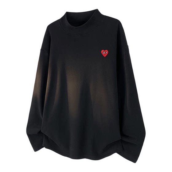 Charles peach heart de velvet half turtleneck long-sleeved T-shirt for men and women autumn and winter 2026 new loose casual bottoming shirt