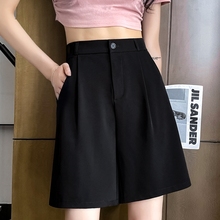 Suit shorts, women's summer thin style 2024 new small and large-sized casual wide leg A-line shorts, 5/4 pants