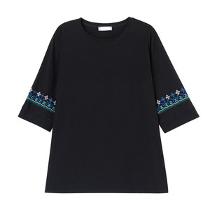 Seven -point sleeve T -shirt women spring and autumn pure cotton loose plus fertilizer increase women's middle -aged mother's thin middle sleeve bottoming shirt

