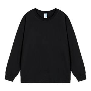 
400g heavy dark blue pure cotton long-sleeved T-shirt loose solid color top T-shirt base shirt thick inner layer for men and women