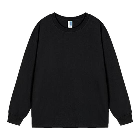 
400g heavy dark blue pure cotton long-sleeved T-shirt loose solid color top T-shirt base shirt thick inner layer for men and women