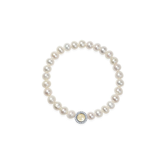 
Jingrun Pearl Lingnian 925 Silver Tamsui Pearl Bracelet 6.3-7.3mm Flat Round White Crystal Bracelet Women's D