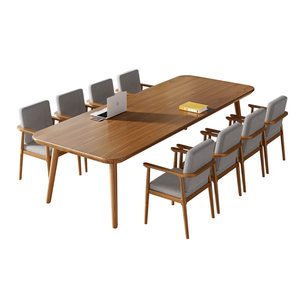 
Solid wood conference table long table simple small conference room negotiation table long table workbench office desk chair combination