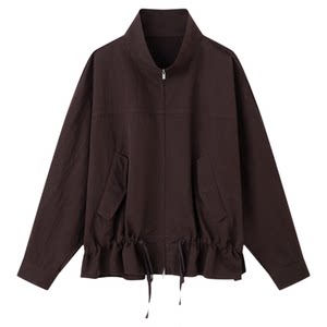 
RUISHI East Coast Wind Trail Cotton Brocade Blended Low Waist Drawstring Short Slim Stand Collar Windbreaker Jacket Women's Spring
