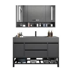 Solid wood integrated basin simple gray bathroom cabinet