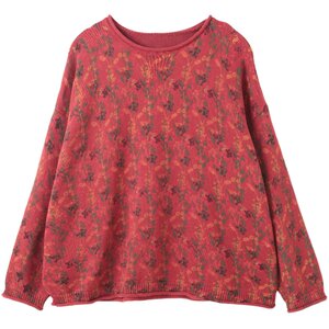 
Peacock Feifei 2026 Spring New Korean Style Large Size Pullover Retro Casual Temperament Red Sweater Print
