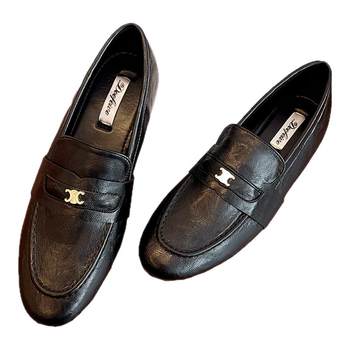 Super soft sheepskin ~ Loafers with increased height, French style pointed toe leather shoes, Arc de Triomphe buckle commuting flat shoes