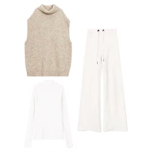 
Maternity wear set 2025 autumn and winter new style velvet wide-leg pants vest vest skirt bottoming shirt three-piece set