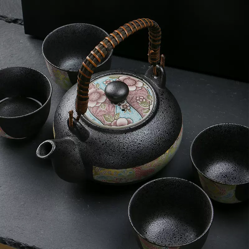 日本进口 Mino Yaki 美浓烧 复古日式陶瓷建盏天目釉窑变功夫茶具套装 一壶四杯 聚划算双重优惠折后￥256.8包邮