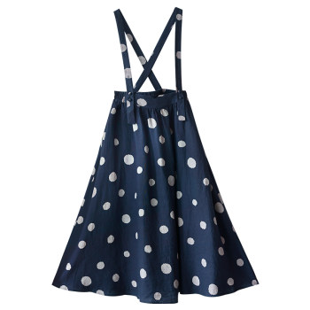Linen polka dot print suspender skirt shirt for women