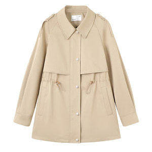 
YBAI/Yibai 2026 spring new style British style versatile drawstring slimming mid-length windbreaker jacket for women