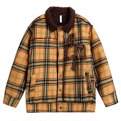 Travel Issuance Golden Fallen Leaf Japanese Plaid Lamb Wool Lapel Loose Thickened Cotton Coat