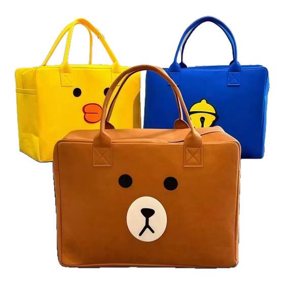 Cartoon bag, travel bag, storage handbag, large capacity children's luggage bag, luggage suitcase, woolen felt bag, lightweight