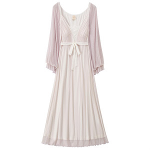 
RoseTree lace nightgown for women in spring and autumn long sleeves long French sexy pure palace style pajamas with chest pad