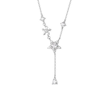 Catiro Starlight Snowflake Tassel Necklace for Women New High-end Light Luxury Niche Sterling Silver Clavicle Chain for Girlfriend