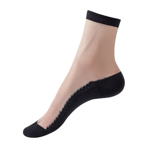 
Cotton bottom stockings women's mid-calf socks women's transparent crystal glass silk ice silk antibacterial, deodorant and anti-slip black mid-calf socks