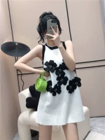 Японское свежее трехмерное летнее трикотажное платье без рукавов, юбка, в цветочек