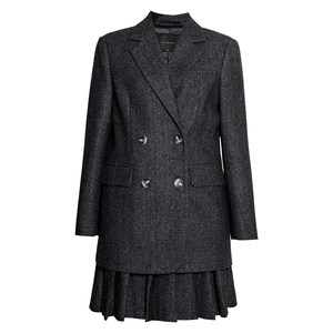 
Luoyi gray herringbone two-piece woolen suit jacket + pleated skirt suit skirt reduces age and makes you look slim 11388