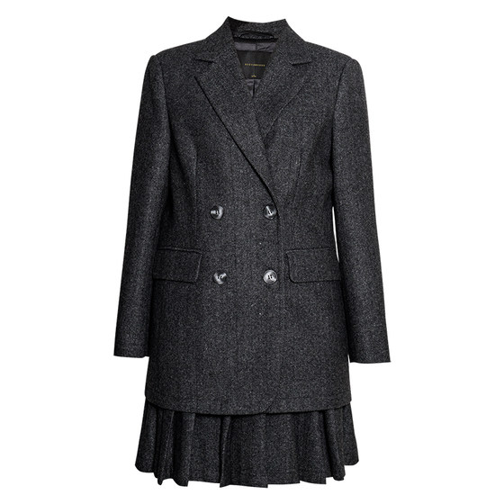 
Luoyi gray herringbone two-piece woolen suit jacket + pleated skirt suit skirt reduces age and makes you look slim 11388