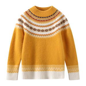 
100% wool Fair Isle winter thickened children's half turtleneck pure wool sweater for boys and girls pullover inner sweater