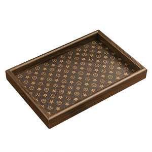 
High-end retro tea tray walnut jewelry rectangular light luxury wooden storage wine glass tea hydrological tea tray