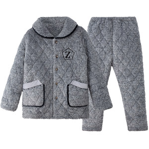 
Pajamas men's three-layer thickened coral velvet cotton warm plus velvet flannel home clothing set autumn and winter style
