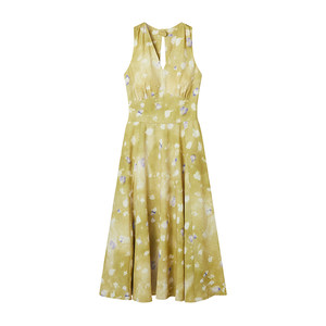 Ching's French Vintage Monroe Sleeveless Dress with Small Open Back, High Waist, Slimming V-neck, Chest Cushion, Fragmented Flower Dress