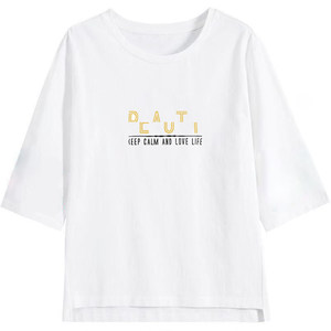 Woodpecker pure cotton three-quarter sleeve T-shirt women's mid-sleeved top 2024 new summer hot loose pink half-sleeved shirt