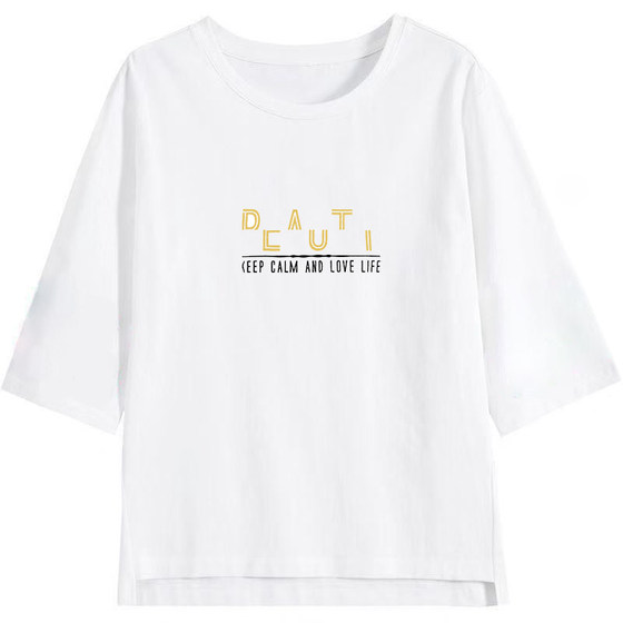 Woodpecker pure cotton three-quarter sleeve T-shirt women's mid-sleeved top 2024 new summer hot loose pink half-sleeved shirt