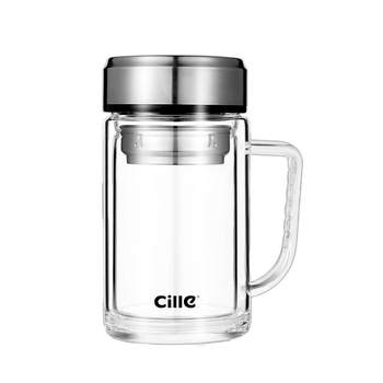 
Cialis double-layer glass cup men's tea cup with handle