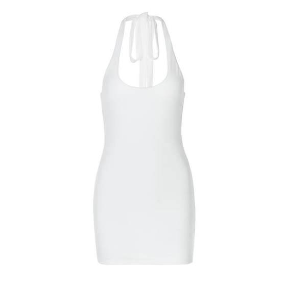 shemoda pure hot girl strapped halter neck dress for women stretch slim high waist backpack hip skirt short skirt